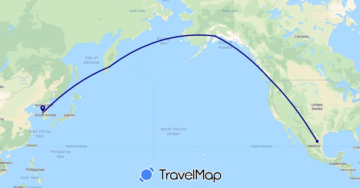 TravelMap itinerary: driving in Canada, South Korea, Mexico, Russia, United States (Asia, Europe, North America)